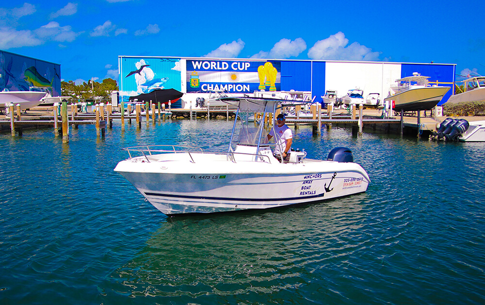 An image of Boat #7 - 21.5’ COBIA from Anchors Away Boat Rentals