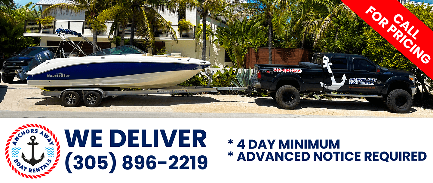 Anchors Away Boat Rentals - Image of our truck delivering a boat as a service we offer